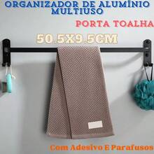 Organizador De Alumínio Multiuso Porta Toalha Suporte Toalheiro Banheiro Com Adesivo Preto 50.5x9.5 - Preto - Visão 1