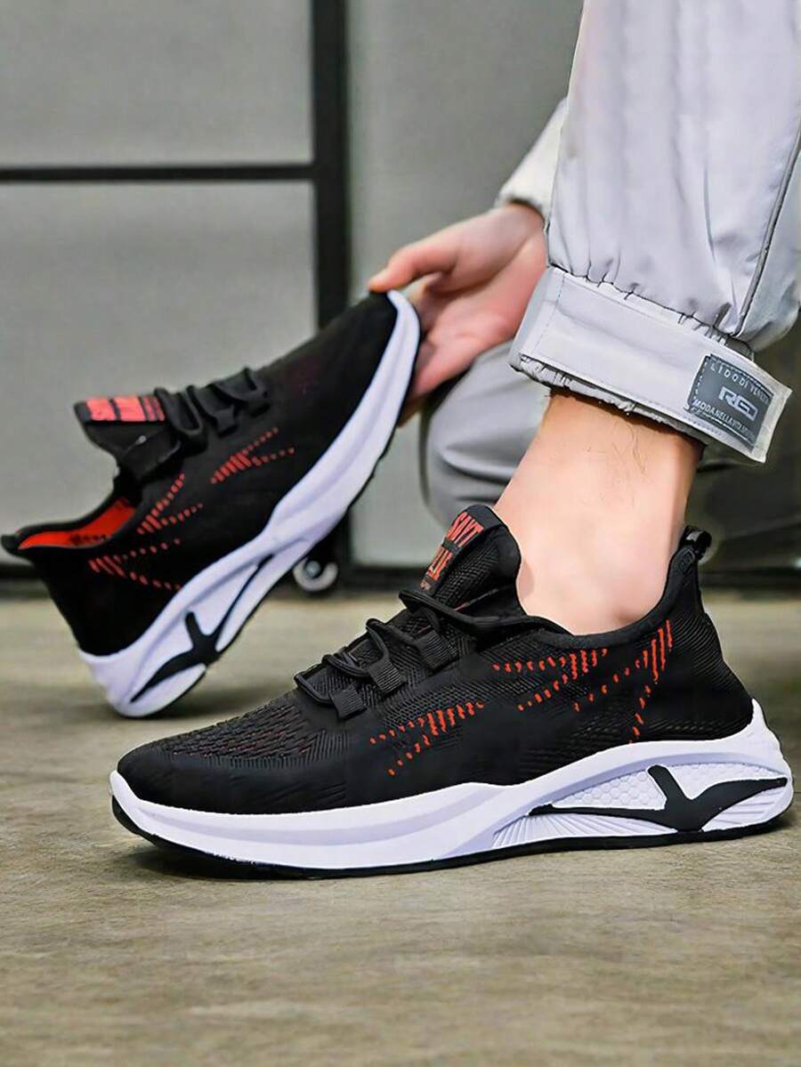 Tenis deportivos para hombre con rayas decorativas: Malla mesh transpirable, suela antideslizante para tenis y estabilidad talón. Versátiles para juego de tenis, caminata y estilo casual diario. - negro y rojo - Ver 1
