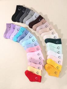 20 Pairs Baby Boys And Toddler Socks Random Smiling Face Jacquard Cuff | Soft Skin-Friendly Short Socks For Daily/Gifts/Travel