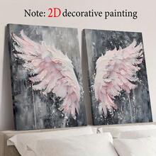 2 件粉色天使翅膀现代海报，抽象墙面艺术，纹理羽毛翅膀画，女孩房间装饰，适合家居墙壁装饰，无框架
