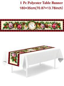 1 Pieza Camino de mesa de poliéster navideño, Bandera de mesa navideña, Suministros de decoración navideña, Decoración de fiesta de Navidad, Decoración del hogar, Decoración de mesa, Decoración navideña, Regalo de Navidad, Decoración de escritorio navideña