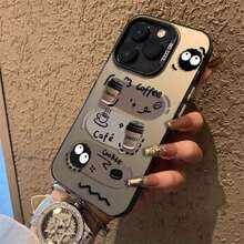 Funda para teléfono 1PC 2025 Café Bola Negra Sentido Avanzado Nicho Arte Color Plata Anti-caída Pareja Teléfono móvil, 8 11 12 13 14 15 16 PRO PLUS PROMAX 16E SE4 S22 S23 S24 ULTRA PLUS FE - Blanco - Ver 4