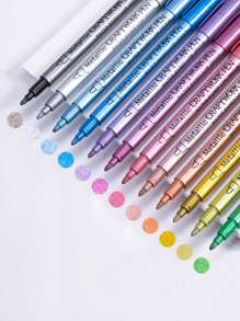 12pcs Metallic Pens - Gold, Silver And Copper, Suitable For Crafts, Signatures And Art Projects, Markers, Signature Pens, Paintbrushes, School Supplies, Back To School Stationery