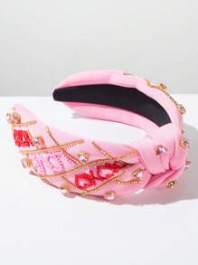 1pc Fashionable & Sweet Korean Style Women's Headband, Gorgeous Gem & Faux Pearl Letter Decor, High-Quality, Luxury Party/Street Style Hair Accessories, Hair Band, Hair Hoop, Autumn