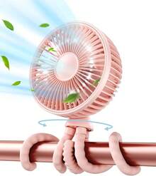 Gaiatop Ventilador oscilante para cochecito de bebé, luz LED nocturna, 4 velocidades, recargable, rotación de 360 ° , con clip, pequeños ventiladores portátiles para asiento de coche, cuna, viajes - rosa - Ver 2