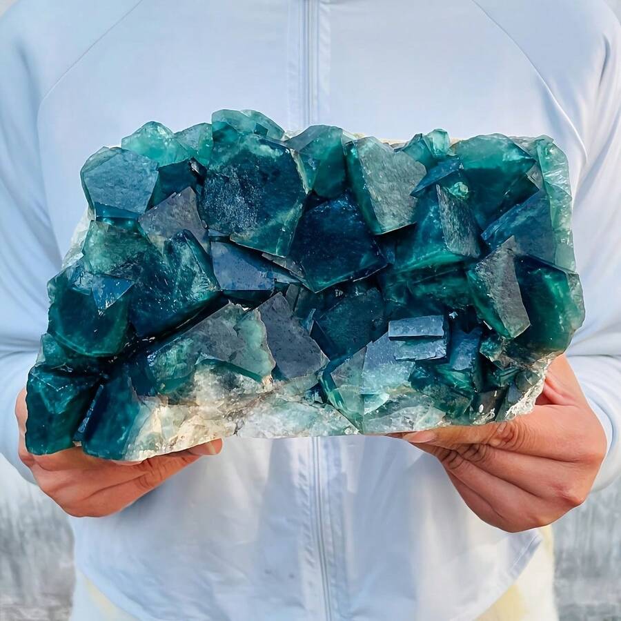 1 Set Stunning Green Fluorite Cube Collection - Belize Style, Elegant Crystal Decor, Suitable For Holiday Gifts, Unique Christmas, Thanksgiving, Valentine's Day Crystal Display And Collection, Unique Crystal Decoration For Home And Office - 400-500G - Xem 1