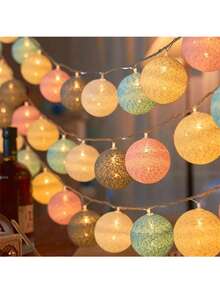 1 件 150 厘米 10LED 螺纹球 LED 仙女灯串、球形花环灯串、节能装饰灯、户外室内卧室婚礼派对装饰 LED 灯串、圣诞家居装饰灯、派对营地帐篷装饰灯