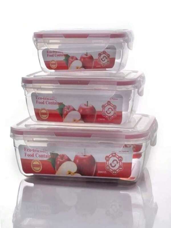 Set De 3 Envases Cuadrados Con Tapas Para Colaccion, Lonchera