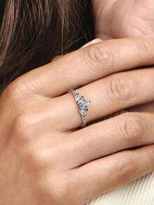 2 pièces/set Bagues à œillet en argent sterling 925 & S925, bagues élégantes pour rendez-vous, fête, anniversaire. Cadeau de bijoux exquis pour femmes - Ensemble de bagues elfiques à cinq couronnes de diamants - Voir 7