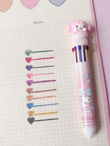 Sanrio 1/6支装 按压式十色圆珠笔 卡通可爱库洛米多色凝胶笔 旋律文具 可爱书写笔 返校学习用品（部分笔款随机发货）