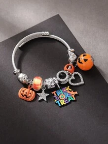 Cross-Border Popular Personalized Design Halloween Bracelet, Funny Skeleton, Ghost, Spider Web, Heart, Pumpkin Pendant, Party Bracelet Bangle