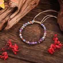 1 Pezzo Bracciale retrò bohémien da donna con pietra imperiale rossa e viola, acquamarina a doppio strato, lavorato a mano in modo semplice, un regalo quotidiano perfetto