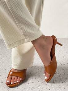 Sandal Wanita Model Mule Hak Tinggi Model Stiletto Terbaru untuk Musim Panas - Coklat - View 3