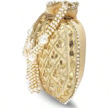 Aheli Embroidered Potli Bag Gift For Women Handmade  Purse Evening Handbags Stylish Bridal Fashion Clutch Bag-0029 - 奶油1 - 查看 8