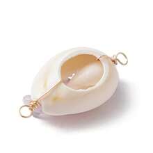 8 件/套天然玫瑰石英、虎眼石、白纹石、绿东陵石、金色发晶、紫水晶、红碧玉、海蓝宝石铜线包裹天然宝贝壳连接器饰物，金色，30~31x14.5~15x11~12 毫米，孔：2 毫米，适用于项链手链珠宝制作用品 - 彩色 - 查看 6