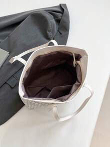 Bolso de hombro estampado, regalo del Día de la Madre para mamá, bolso de mano de gran capacidad con estampado de letras retro, bolso perfecto para transporte diario - Blanco - Ver 8