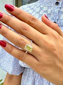 1pc Elegant Luxurious Square Yellow Ring,Four-Prong Setting, Perfect For Weddings, Engagements, Anniversaries, Valentine'S Day, And Birthday Gifts, Wedding Jewelr(No Box)