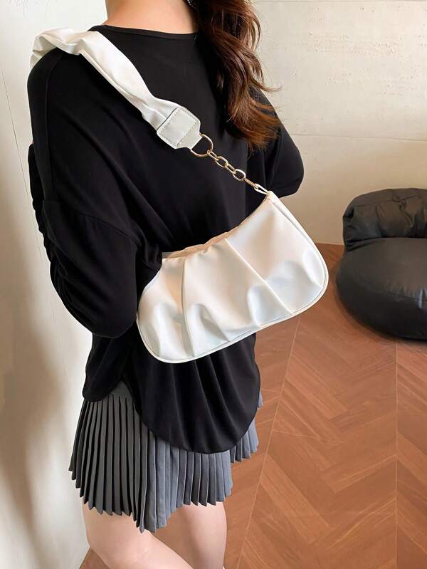 Nieuwe mode retro forenzen zwarte eenvoudige geplooide schoudertas, Japanse tas, retro geïnspireerde vintage tas voor vrouwen