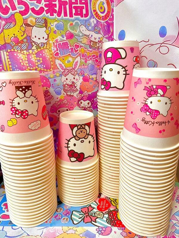 Sanrio Hello Kitty(Authorized) Sanrio KT Cute Festival Paper Cup Home Thickened Color Paper Cartoon Disposable Party, Suitable For Various Scenarios, Suitable For Various Festivals And Parties