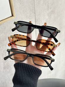 Set de 6 gafas de mujer con marco completo de plástico de estampado de leopardo y diseño geométrico multicolor, ideal como regalo para vacaciones, adecuado para todo tipo de rostros, apto para fiestas, al aire libre, accesorios de moda, vuelta al colegio, estilo universitario y talla grande - 3 piezas de té de leopardo champán gris negro - Ver 3