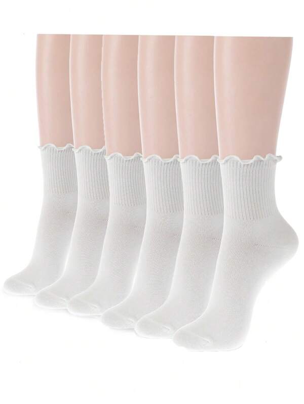 6 pares de calcetines de mujer con volante y adorno de encaje floral, calcetines versátiles de tobillo para primavera y otoño, se ajustan durante todo el año
