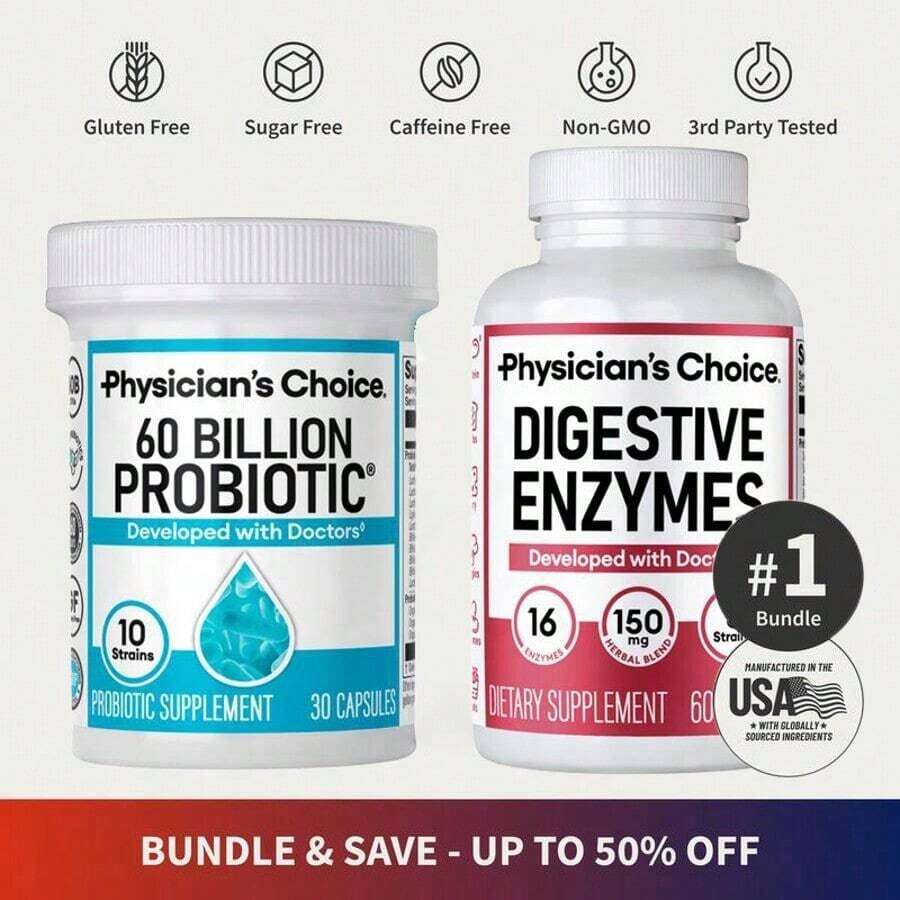 Physician's Choice Hack Your Tummy Bundle: Digestive Enzymes & 60 Billion Probiotic - Digestion, Immune & Bloating Support For Men & Women - 1 máy tính - Xem 1