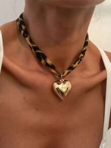 1 pieza Collar bohemio con colgante de leopardo, cuentas grandes, concha, flor y corazón para mujer, collar tipo gargantilla para playa, joyería de regalo