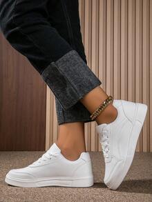 New Campus Style Women White Sneakers, Flat Lace-Up Versatile Fashion Comfortable Breathable Casual Sports Shoes, Summer