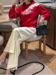 Sudadera Bordada para Mujer - Flores Artesanales en Manga Larga | Estilo Boho-Chic Relajado | Compañera Diaria de Confort y Estilo