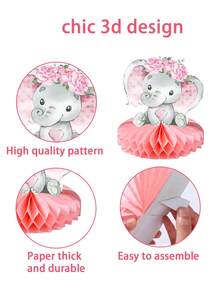6 piezas Centros de mesa de panal con diseño de elefante rosa para baby shower, decoración de panal con patrón de flor y elefante rosa para fiesta de revelación de género, suministros para fiesta de cumpleaños, nacimiento de niño/niña, decoración para celebración, decoración para revelación de género, decoración para baby shower, centro de mesa, regalo para baby shower, base de panal, decoración de foto para fiesta - Elefante rosa - Ver 9