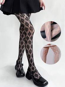 1/3 件性感蕾丝花镂空渔网连裤袜，提花网袜，适合日常穿着、派对、表演和礼物