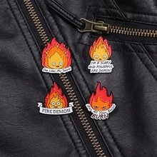 1 Pc Cute Cartoon Flame Series Lapel Pin, Funny Anime Character Peripheral Quirky Style Brooch, Versatile Fashion Accessory - Flame - View 3