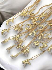 MECYLIFE 1件装时尚女士个性化字母项链，简约双色字母吊坠项链，配不锈钢链 - 雙色 - 查看 4