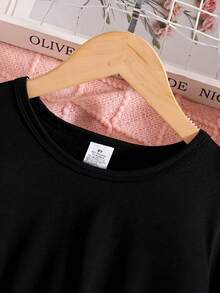 Váy xuân thu đơn giản đa năng cho bé gái, Áo dài tay cổ tròn màu trơn cho bé gái lớn in họa tiết trái tim, Váy dài ngang gối thoải mái khi mặc ngoài trời, Trang phục phong cách đường phố cho bé gái - màu đen - Xem 3