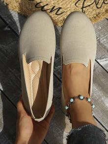 Dames Outdoor Fashion Ronde Neus Platte Ademende Casual Schoenen - Beige - Bekijken 1