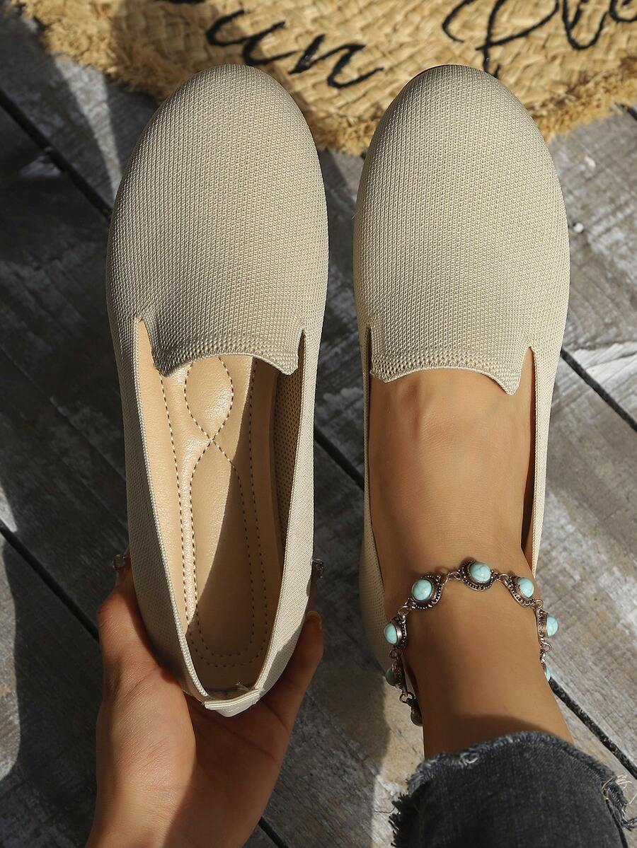 Dames Outdoor Fashion Ronde Neus Platte Ademende Casual Schoenen - Beige - Bekijken 1