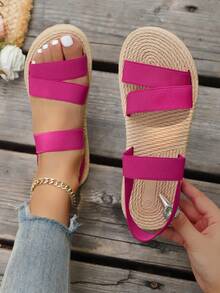 Women Elastic Band Slingback Sandals, Vacation Summer Fabric Flat Sandals