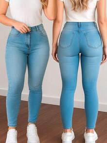 Premium Softened  Jeans With High Waist, Shapewear, Butt Lift And Lycra - Baby Blue - View 1