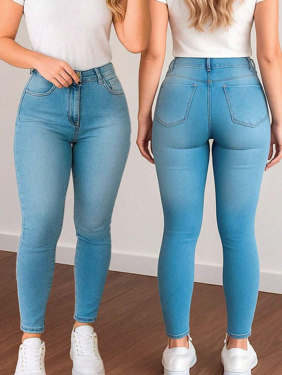 Premium Softened Jeans With High Waist, Shapewear, Butt Lift And Lycra - Baby Blue - View 1