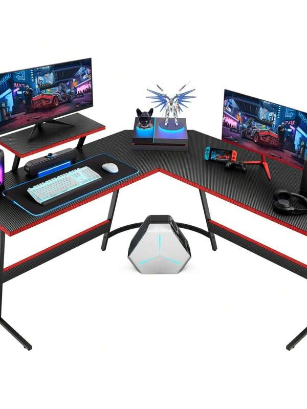 Homall L Shaped Gaming Desk Computer Corner Desk PC Gaming Desk Table With Large Monitor Riser Stand For Home Office Sturdy Writing Workstation (Black, 51 Inch)