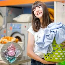 五合一洗衣凝珠，溶解粉末珍珠，深层清洁，持久留香，优质 PET 材质，去污柔顺衣物，不含染料，适用于家庭、酒店、学校、旅行必备