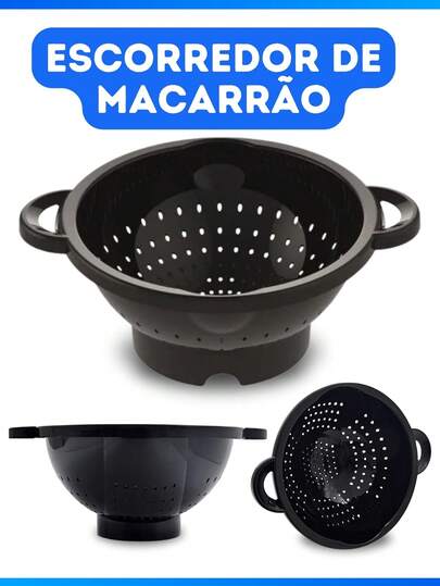 Escorredor Lavador Massa Plástico Preto Macarrão Frutas Verduras Lava Tudo 36cm
