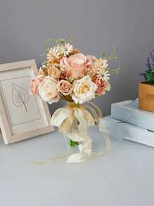 1 Bundle Of Wedding Champagne Color Artificial Hand Bouquet Artificial Rose Wedding Bouquet For The Bride