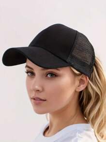 1 Peça Boné Ajustável Novo Para Rabo de Cavalo Feminino Com Abertura Traseira, Boné de Tela Tipo Caminhoneiro, Boné de Beisebol Vazado Com Rabo de Pato, Boné Para Sol Sólido, Fashion Feminino, Boné de Beisebol Com Rabo de Pato Leve, Ideal Para Esportes ao Ar Livre, Golfe, Pesca, Corrida - Cores Variadas