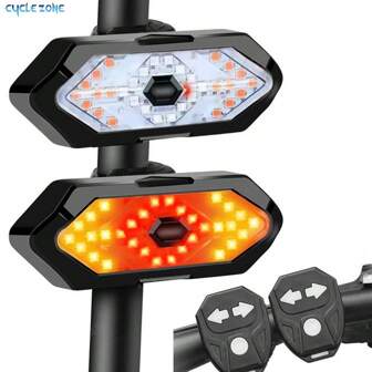 Luce posteriore per bicicletta con segnale di direzione senza fili, telecomando, LED, clacson, luce di avvertimento freno, ricaricabile USB, adatta per bici da strada e mountain bike, indicatore per guida notturna