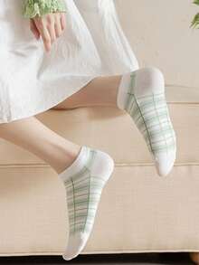10 pares de calcetines tobilleros para mujer,calcetines tipo barco verde y blanco para todas las estaciones - Verde - Ver 7