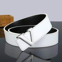 POYYAS Men For Women Fashion Designer Belt Luxury Letter Smooth Buckle Belt Alloy V Buckle Belts Women Belts Gifts Waistband- Perfect Accessory For Business And Casual Occasions - 白銀色 - 查看 1