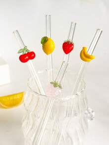1/2/4 件/1/2 套可重复使用玻璃吸管，配有柠檬/樱桃/红草莓/粉红草莓水果饰物，适用于水杯，可爱弯曲透明吸管，配有清洁刷，适用于冷饮、奶茶、咖啡、果汁、冰沙、厨房、餐厅、鸡尾酒会、返校、送给女朋友/男朋友、父母、朋友的礼物、节日用品、万圣节、感恩节、圣诞节。 - 款式1 - 查看 9