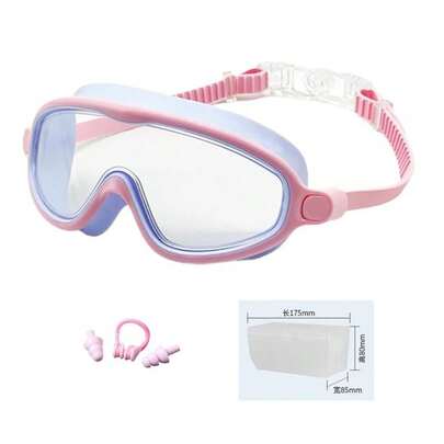 HD Children's Large Frame Waterproof And Anti-Fog Swimming Goggles, Wide View Swimming Goggles With Nose Clip And Earplug