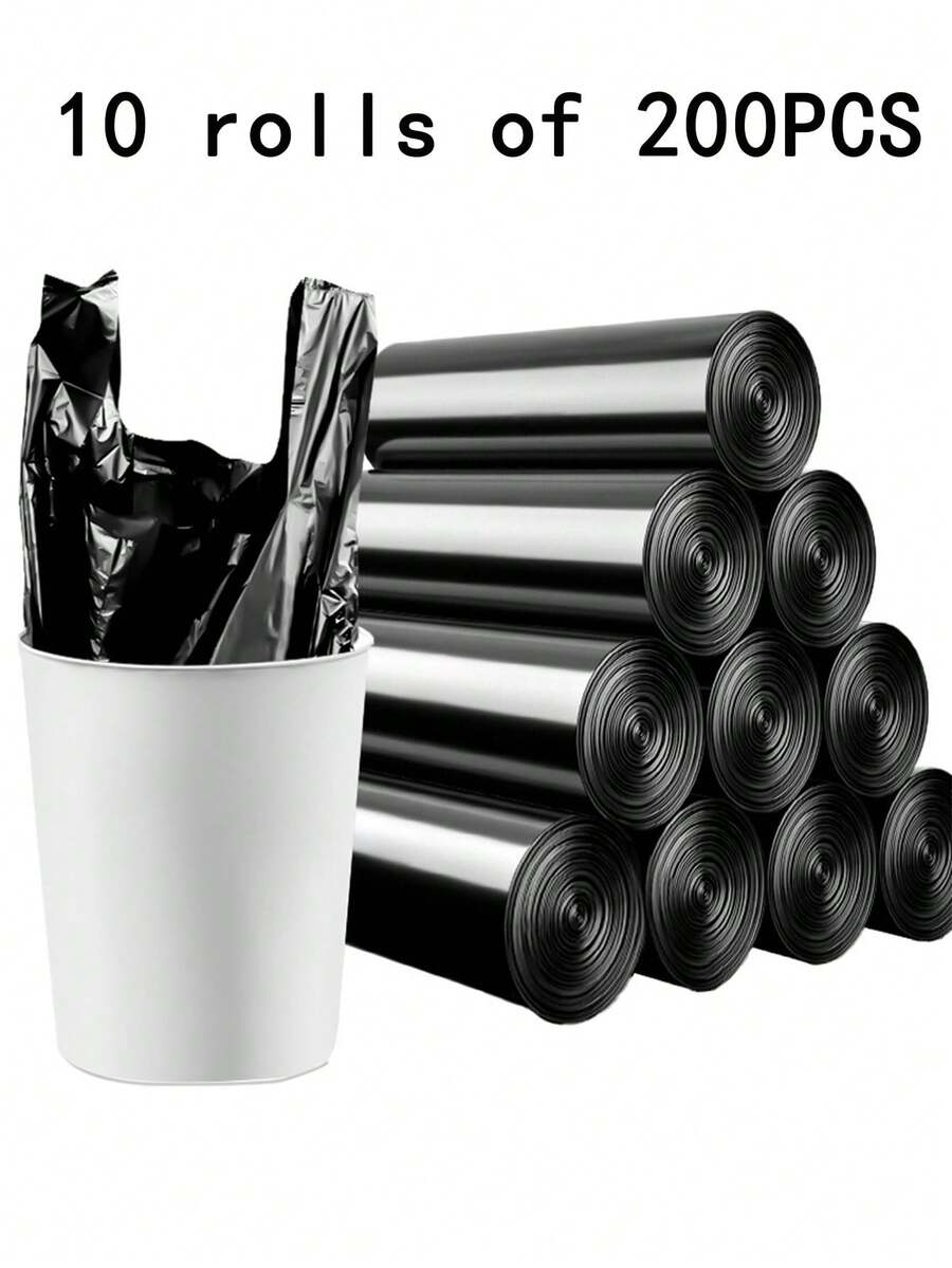 20/100/200 PCS 黑色带手柄垃圾袋，PE 材质，防漏防臭，一次性耐用垃圾袋，适用于厨房、客厅、卧室、浴室、卫生间、办公室 - 多用途塑料垃圾袋